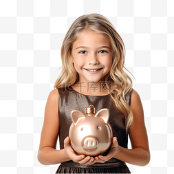人小猪存钱罐图片_在家庆祝圣诞假期的女孩拿着一个