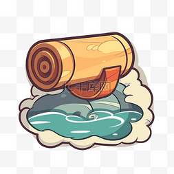 水剪贴画背景上的木制大炮的插图