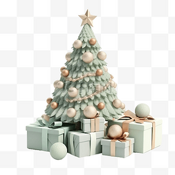 圣诞快乐 3d 树和礼品盒插图