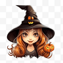 戴着女巫帽的女孩微笑着戴着女巫