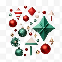 红色几何圣诞树图片_平躺照片，带有几何红色和绿色的