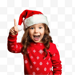 庆祝圣诞节的小女孩惊讶地用手指