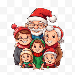 幸福的大家庭图片_戴着圣诞帽的幸福大家庭