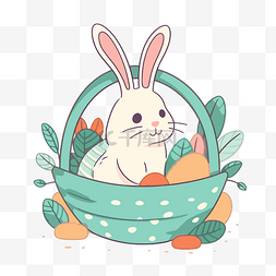 卡通篮子鸡蛋图片_简单的复活节剪贴画：一只兔子在