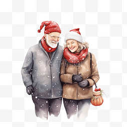 站在房子前图片_圣诞快乐，老夫妇站在雪前