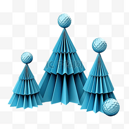蓝纸折纸圣诞树，银球装饰
