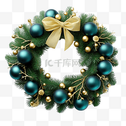 圣诞花环，绿色松枝和圣诞球