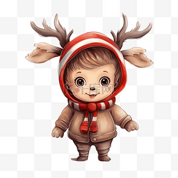 一个小男孩穿着圣诞驯鹿
