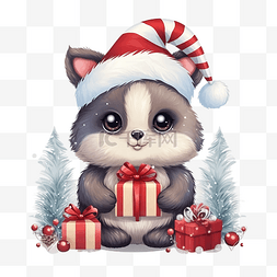 圣诞快乐可爱的动物画卡与糖果框
