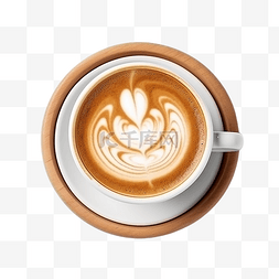 咖啡顶视图图片_木材背景上一杯拿铁艺术咖啡的顶