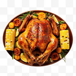 感恩节玉米烤鸡的顶视图