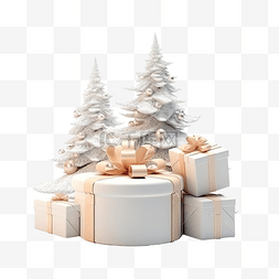 冬季圣诞场景与礼品盒装饰 3D 渲