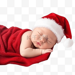 在睡的婴儿图片_可爱的新生婴儿穿着圣诞圣诞老人