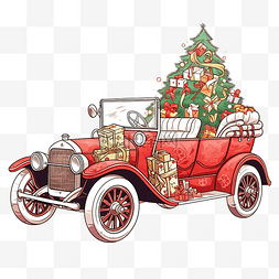 圣诞老人的车图片_用一大袋神奇的圣诞礼物和儿童玩