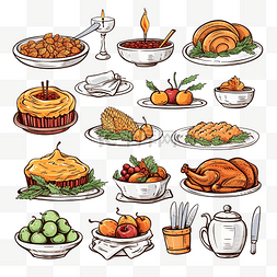 感恩节涂鸦集庆祝晚宴插图