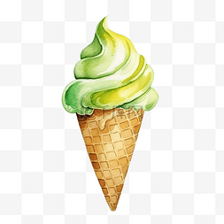 绿色冰淇淋水彩图片_绿色和黄色的水彩冰淇淋
