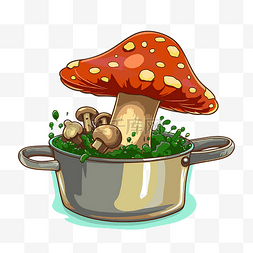平底锅剪贴画：锅中蘑菇的插图，