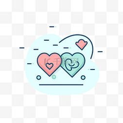 两颗心图片_云上的两颗心，以平面风格的插图