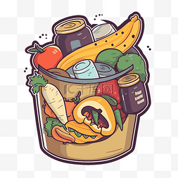 桶贴设计图片_一桶垃圾中的一些食物矢量图 z?ltl