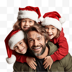 母亲与小孩子图片_快乐的父亲在圣诞假期与孩子们共