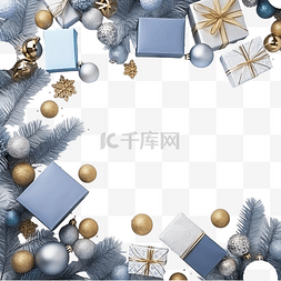 边框礼物素材图片_蓝色圣诞节与冷杉树枝