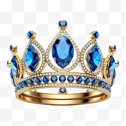 蓝色精修钻石图片_3d 渲染金冠与三颗蓝色钻石隔离