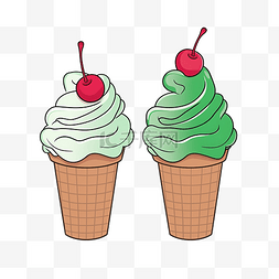 樱桃冰淇淋杯图片_儿童着色书插画绿色冰淇淋杯锥与