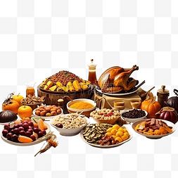 感恩节庆祝活动的餐桌上有传统食