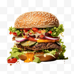 烧烤芝士牛肉图片_人工智能生成汉堡包芝士汉堡快餐