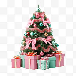 一棵圣诞树，下面有粉色和绿色的