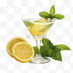 柠檬与柠檬片图片_新鲜的鸡尾酒杯与柠檬片