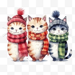 放寒假图图片_圣诞快乐手绘卡通可爱猫咪和彩色