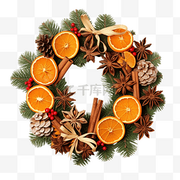墙特写图片_带干橙和肉桂条的圣诞芳香生态花