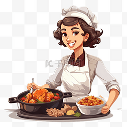 热辣美食节图片_小女厨师为感恩节烹饪传统菜肴的