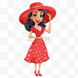 矢量红帽子图片_妻子剪贴画卡通女孩红帽子和红裙