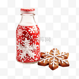 奶瓶牛奶图片_玻璃奶瓶和红色圣诞姜饼