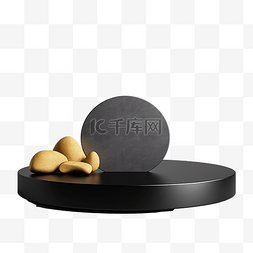 展示石头图片_带有黑色石头的金色讲台的 3D 渲