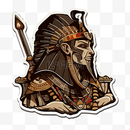 埃及卡通图片_贴纸显示拿着长矛的埃及人头 向