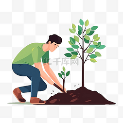 挖地球图片_男子用铲子植树拯救地球环境日