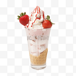 奶昔冰淇淋图片_一杯草莓奶昔和蛋卷冰淇淋