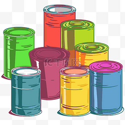 罐头卡通图片_罐头剪贴画 几个彩色罐头组合在