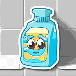 蓝色和黄色的肥皂瓶，有一些眼睛