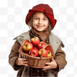 秋天雨鞋图片_秋天户外拿着苹果篮子的孩子