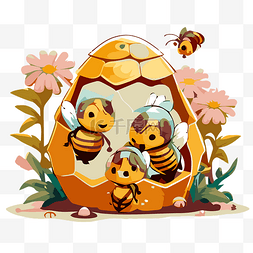 养蜂业图片_养蜂剪贴画与鸡蛋中的卡通蜜蜂 