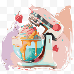 卡通搅拌机图片_冰淇淋搅拌机搅拌冰淇淋的插图 