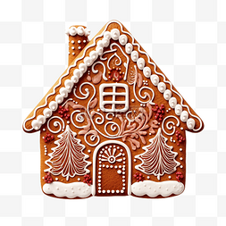 带雪的房子图片_带烟囱和糖霜装饰圣诞饼干的姜饼