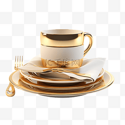 金色的房图片_豪华金色餐厅餐具3D插画