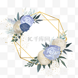 花卉边框蓝色水彩婚礼装饰