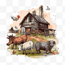 卡通画水彩图片_农家动物 向量