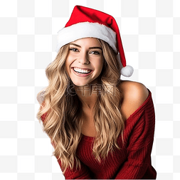 开朗积极的女孩拿着圣诞帽的边缘